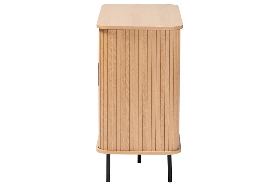 Baxton Studio Lucia Fluted Wood Storage Cabinet - Mid-Century Modern Sideboard with Sliding Tambour Doors, 35" Wide FredCo