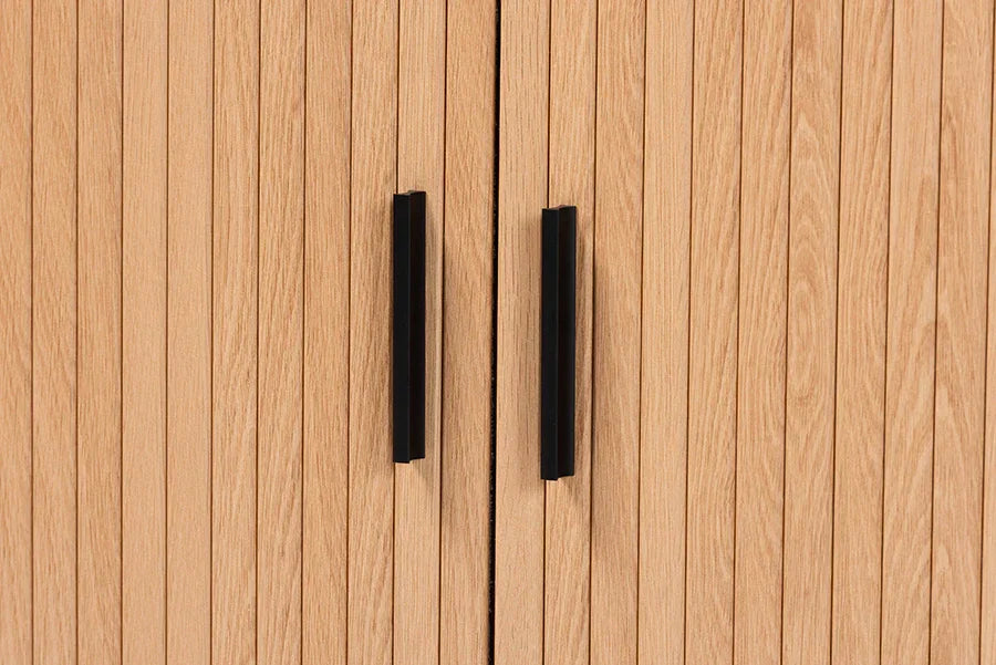 Baxton Studio Lucia Fluted Wood Storage Cabinet - Mid-Century Modern Sideboard with Sliding Tambour Doors, 35" Wide FredCo