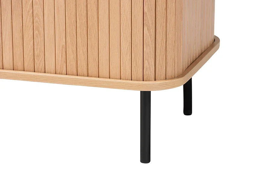 Baxton Studio Lucia Fluted Wood Storage Cabinet - Mid-Century Modern Sideboard with Sliding Tambour Doors, 35" Wide FredCo