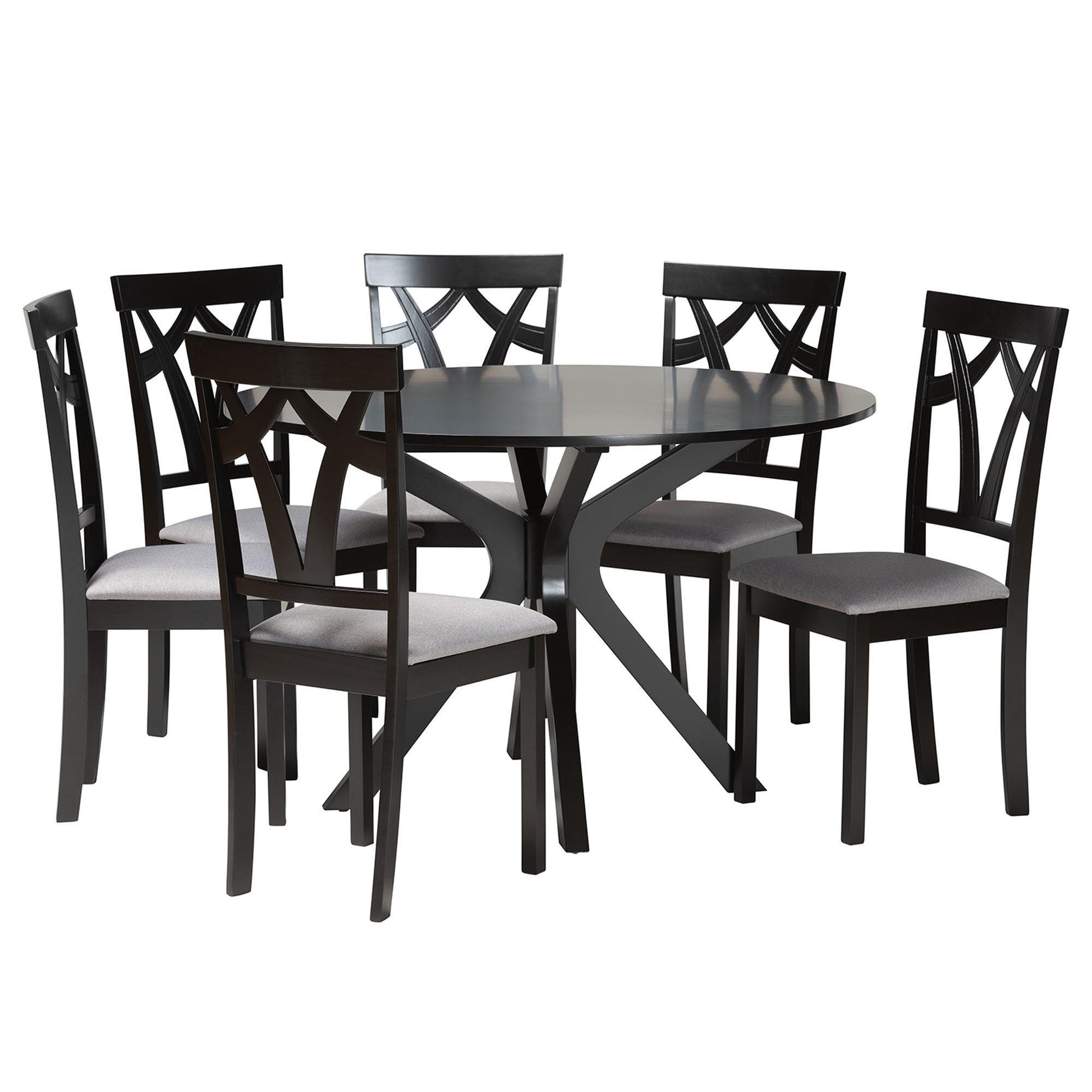 Baxton Studio Luise Modern Grey Fabric and Dark Brown Finished Wood 7-Piece Dining Set FredCo