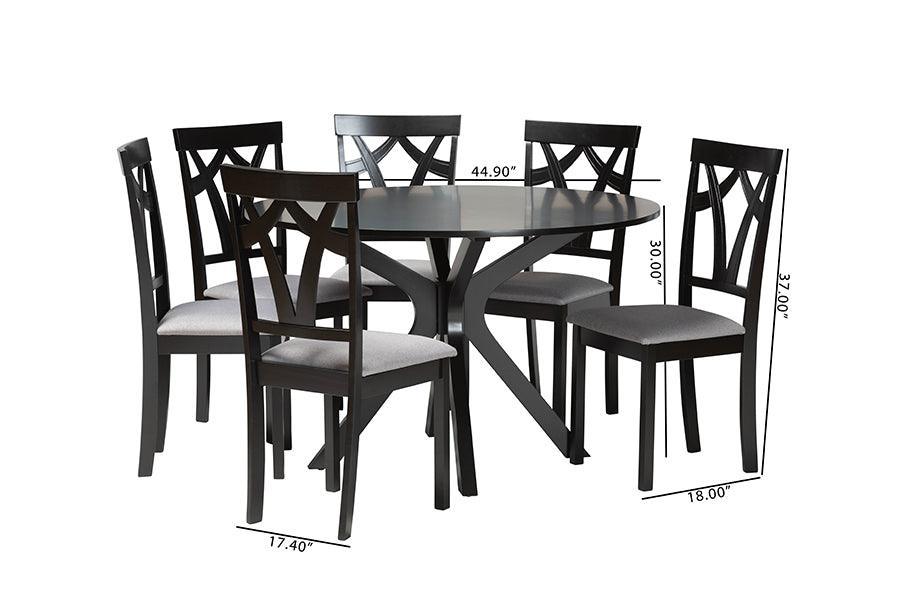 Baxton Studio Luise Modern Grey Fabric and Dark Brown Finished Wood 7-Piece Dining Set FredCo