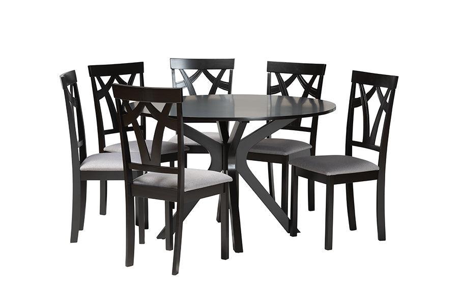 Baxton Studio Luise Modern Grey Fabric and Dark Brown Finished Wood 7-Piece Dining Set FredCo