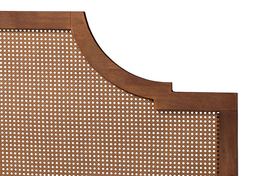 Baxton Studio Macaria Mid-Century Modern Ash Walnut Woven Rattan Queen Size Bed FredCo