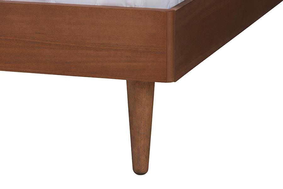 Baxton Studio Macaria Mid-Century Modern Ash Walnut Woven Rattan Queen Size Bed FredCo