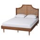 Baxton Studio Macaria Mid-Century Modern Ash Walnut Woven Rattan Queen Size Bed FredCo