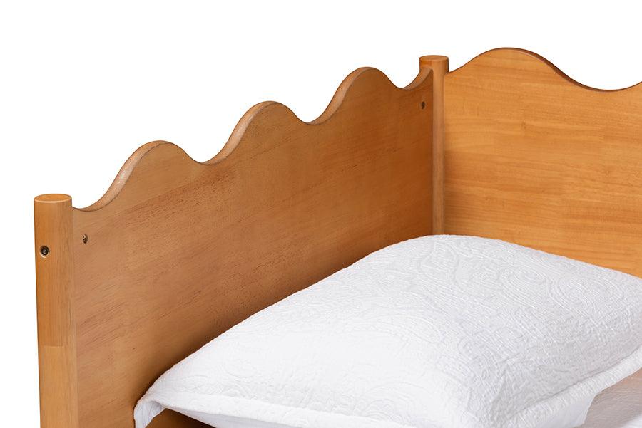 Baxton Studio Malaya Modern Oak Brown Wood Full Daybed with Scalloped Edges FredCo