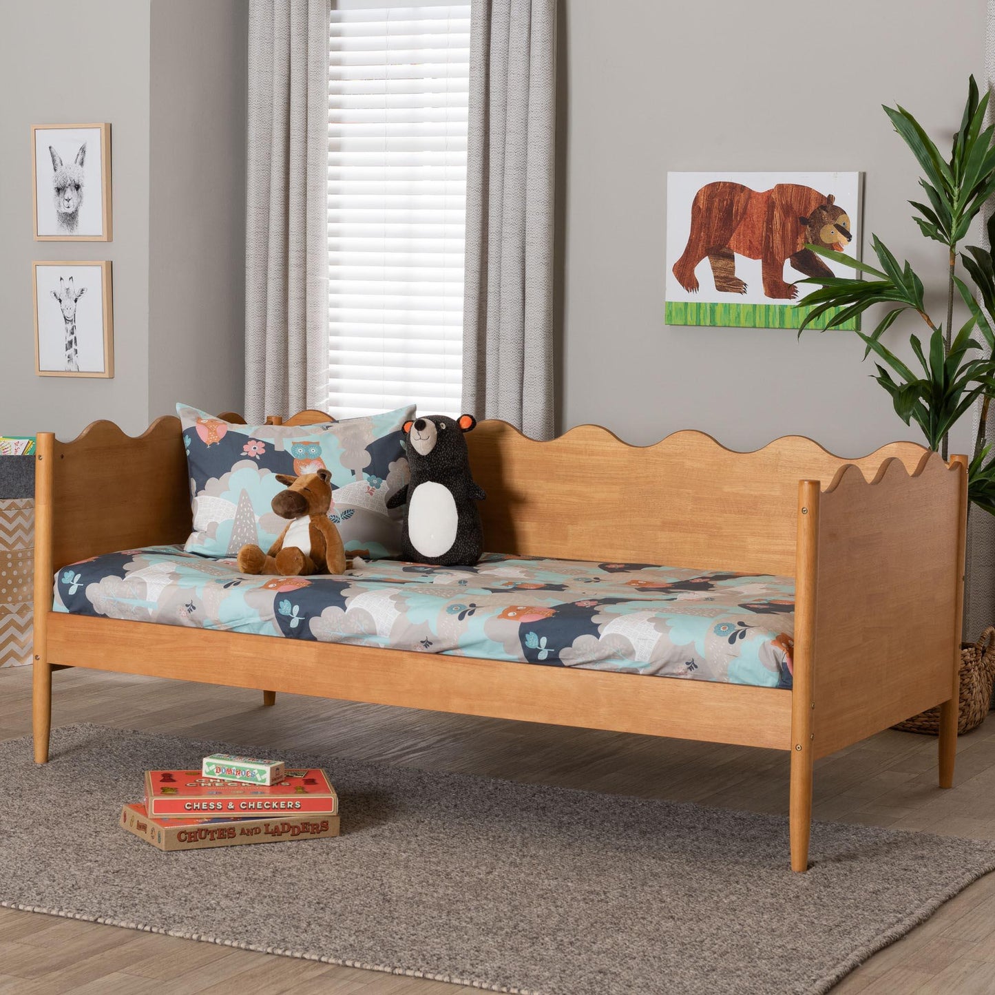 Baxton Studio Malaya Modern Oak Brown Wood Full Daybed with Scalloped Edges FredCo