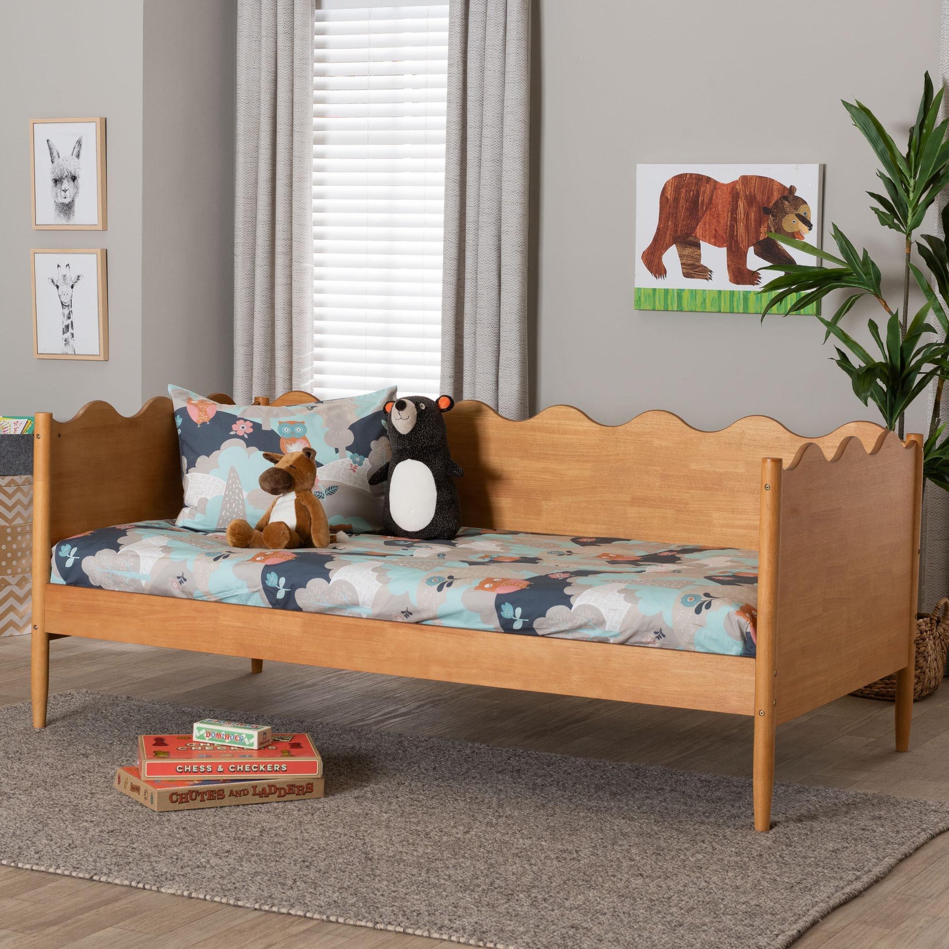 Baxton Studio Malaya Modern Oak Brown Wood Full Daybed with Scalloped Edges FredCo
