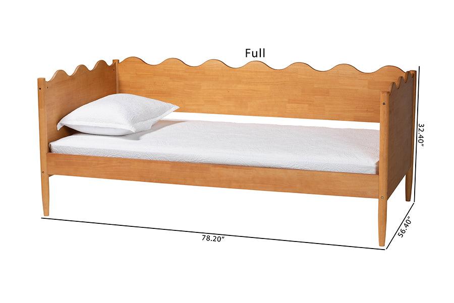 Baxton Studio Malaya Modern Oak Brown Wood Full Daybed with Scalloped Edges FredCo