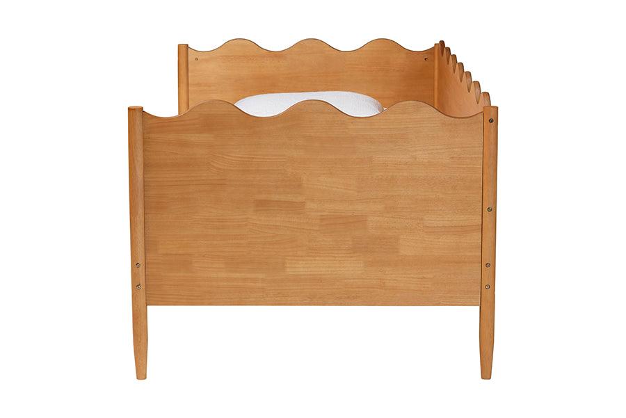 Baxton Studio Malaya Modern Oak Brown Wood Full Daybed with Scalloped Edges FredCo