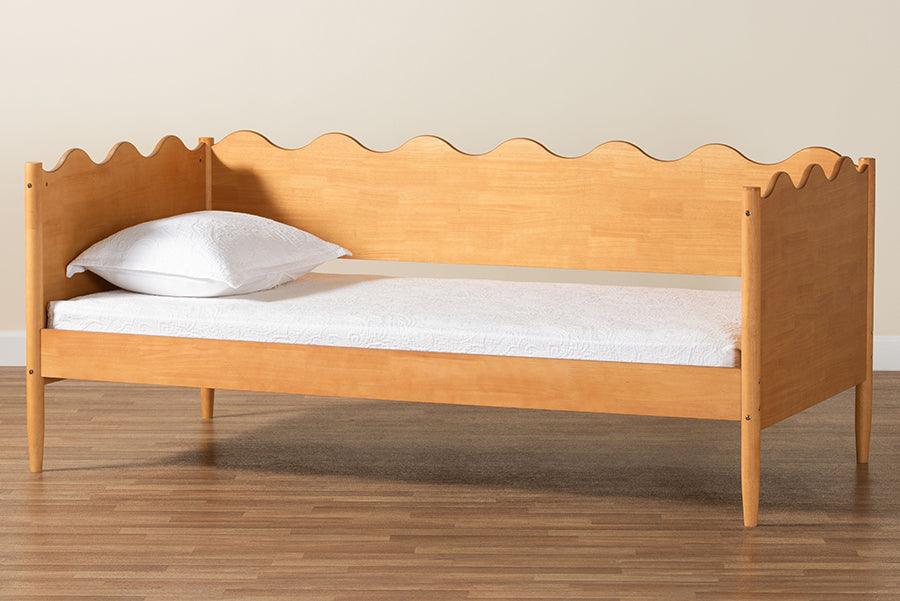 Baxton Studio Malaya Modern Oak Brown Wood Full Daybed with Scalloped Edges FredCo