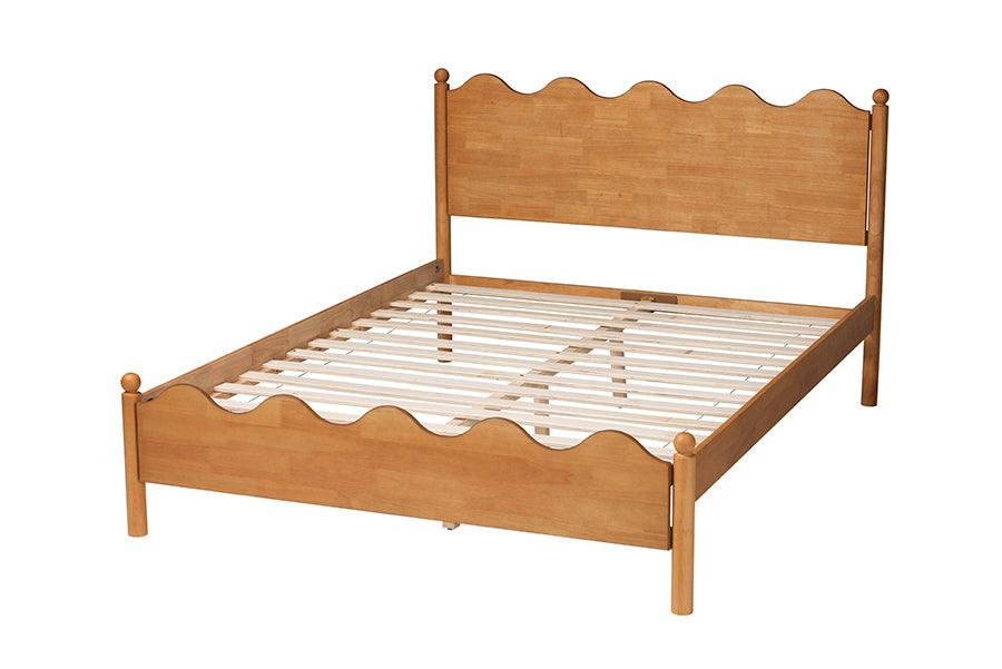 Baxton Studio Malaya Modern Oak Brown Wood Queen Platform Bed with Scalloped Edges FredCo