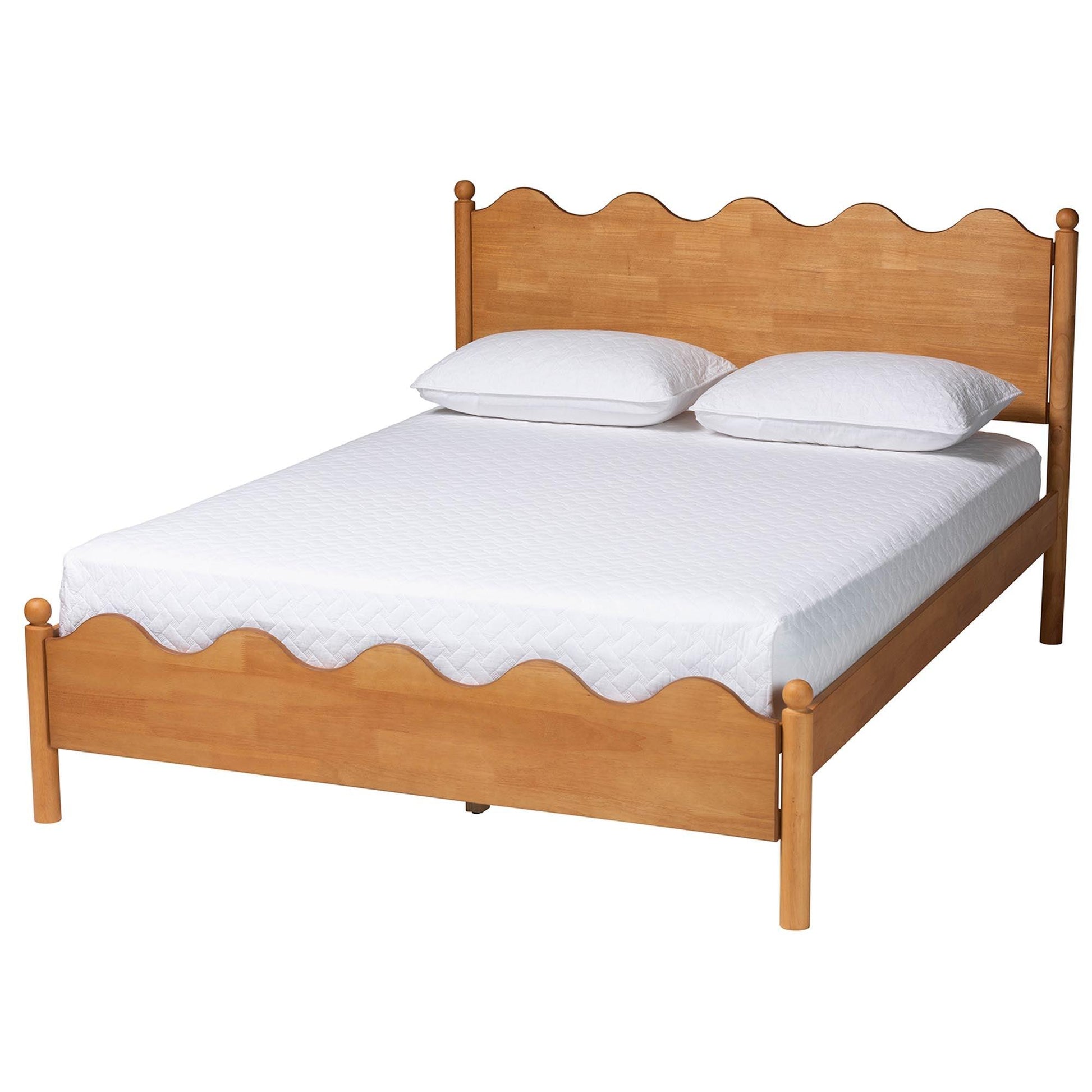 Baxton Studio Malaya Modern Oak Brown Wood Queen Platform Bed with Scalloped Edges FredCo