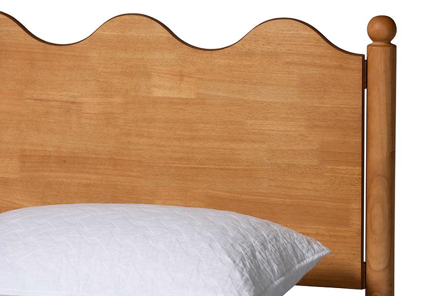 Baxton Studio Malaya Modern Oak Brown Wood Queen Platform Bed with Scalloped Edges FredCo