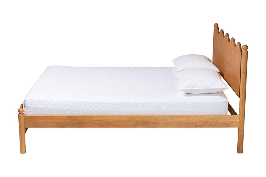 Baxton Studio Malaya Modern Oak Brown Wood Queen Platform Bed with Scalloped Edges FredCo