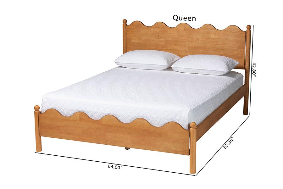 Baxton Studio Malaya Modern Oak Brown Wood Queen Platform Bed with Scalloped Edges FredCo