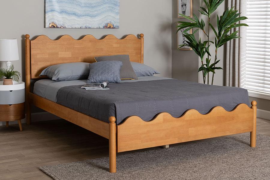 Baxton Studio Malaya Modern Oak Brown Wood Queen Platform Bed with Scalloped Edges FredCo