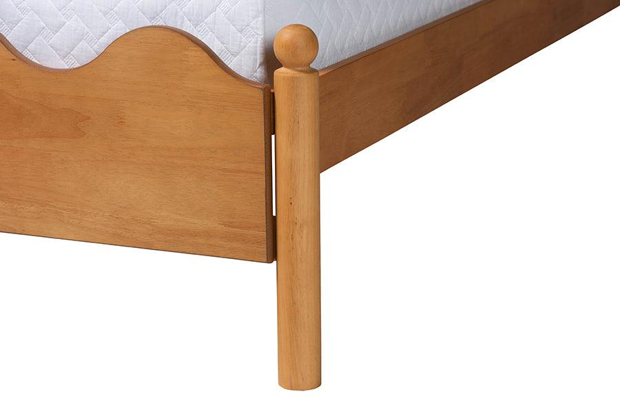 Baxton Studio Malaya Modern Oak Brown Wood Queen Platform Bed with Scalloped Edges FredCo