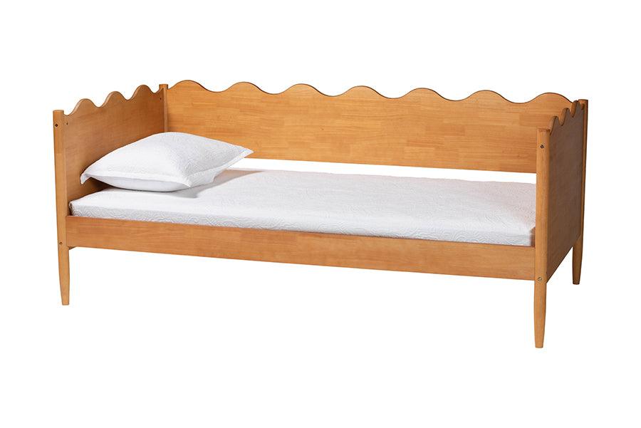Baxton Studio Malaya Modern Oak Brown Wood Twin Daybed with Scalloped Edges FredCo