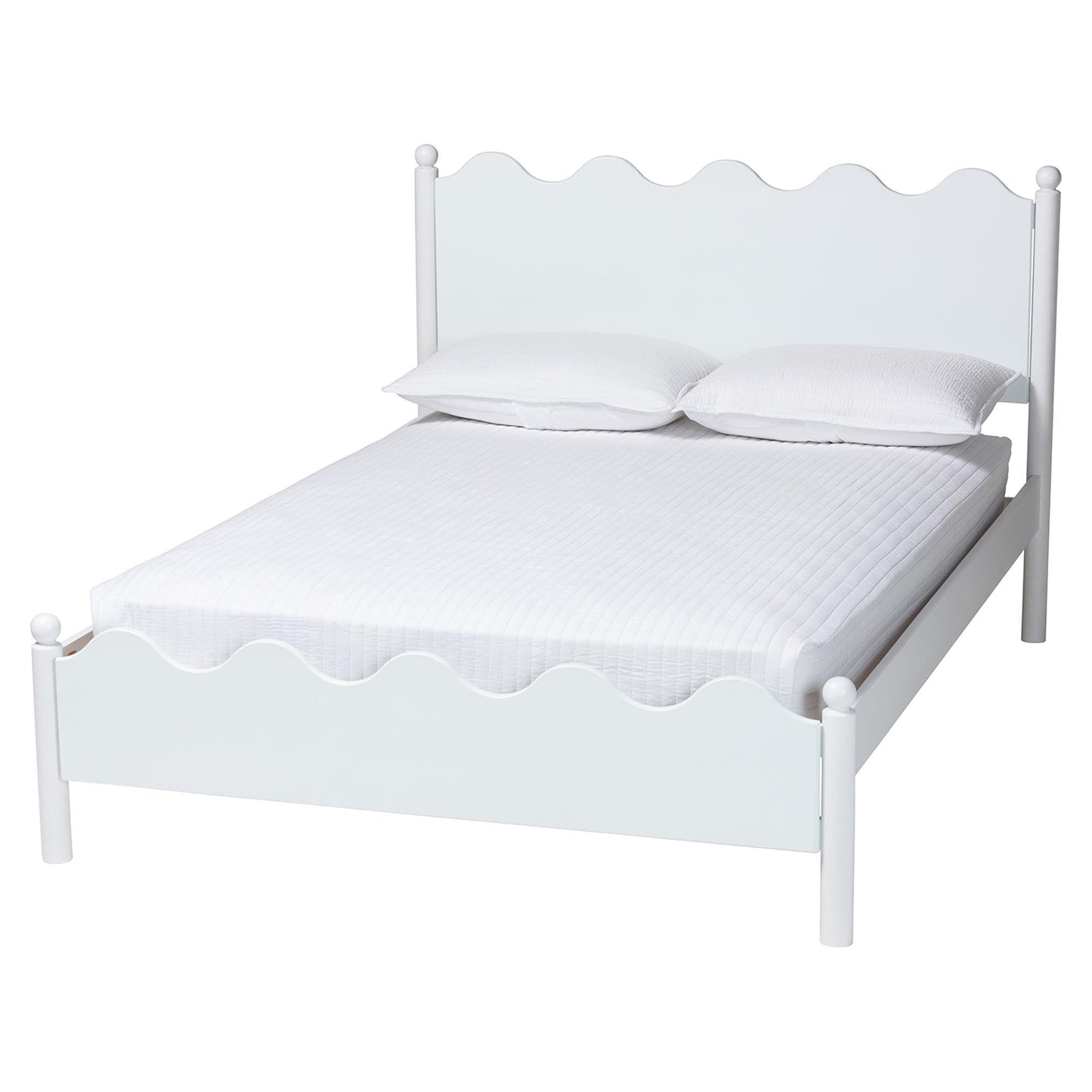 Baxton Studio Malaya Modern White Wood Full Platform Bed with Scalloped Edges FredCo