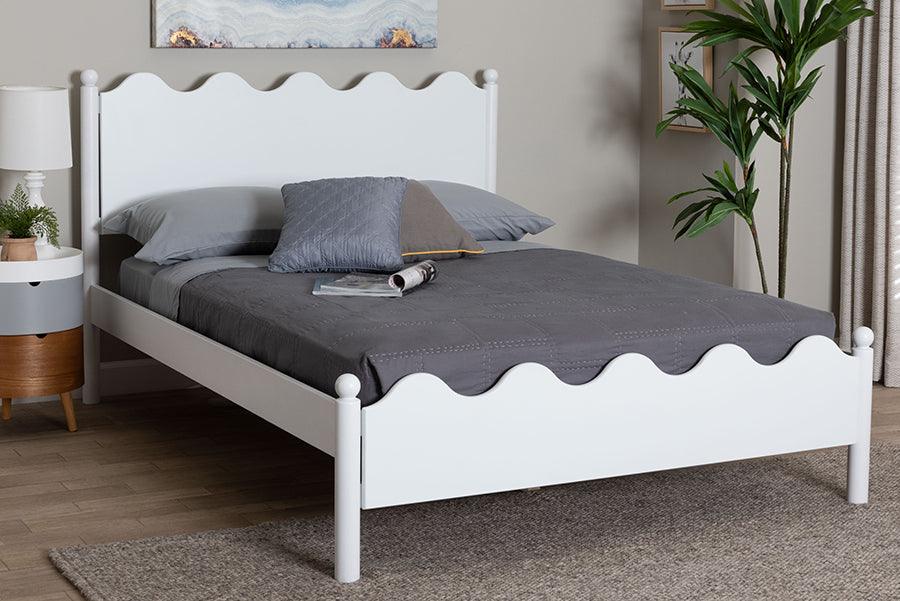 Baxton Studio Malaya Modern White Wood Full Platform Bed with Scalloped Edges FredCo