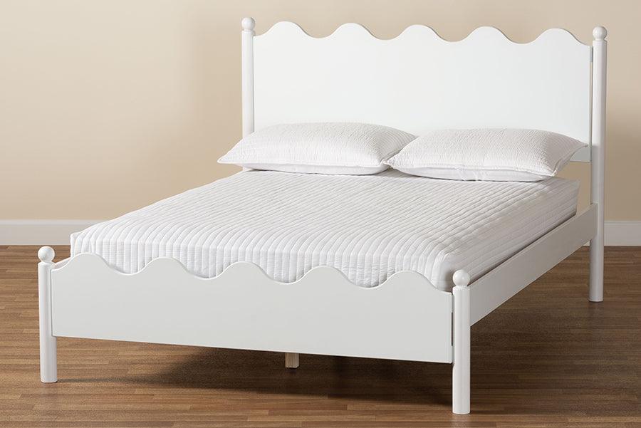 Baxton Studio Malaya Modern White Wood Full Platform Bed with Scalloped Edges FredCo