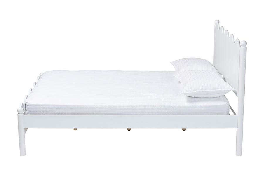 Baxton Studio Malaya Modern White Wood Full Platform Bed with Scalloped Edges FredCo