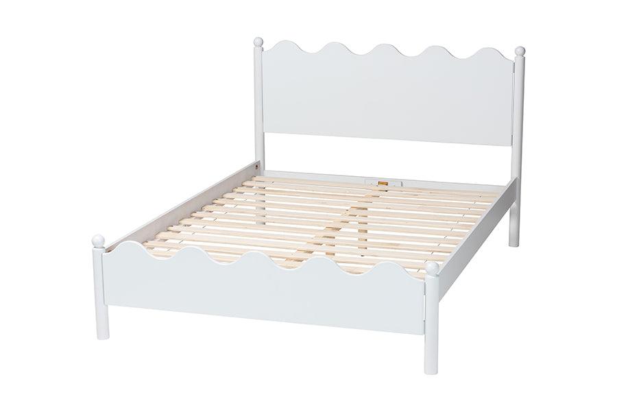 Baxton Studio Malaya Modern White Wood Full Platform Bed with Scalloped Edges FredCo