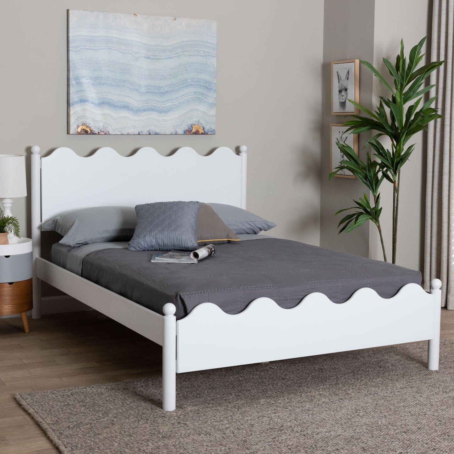 Baxton Studio Malaya Modern White Wood Full Platform Bed with Scalloped Edges FredCo