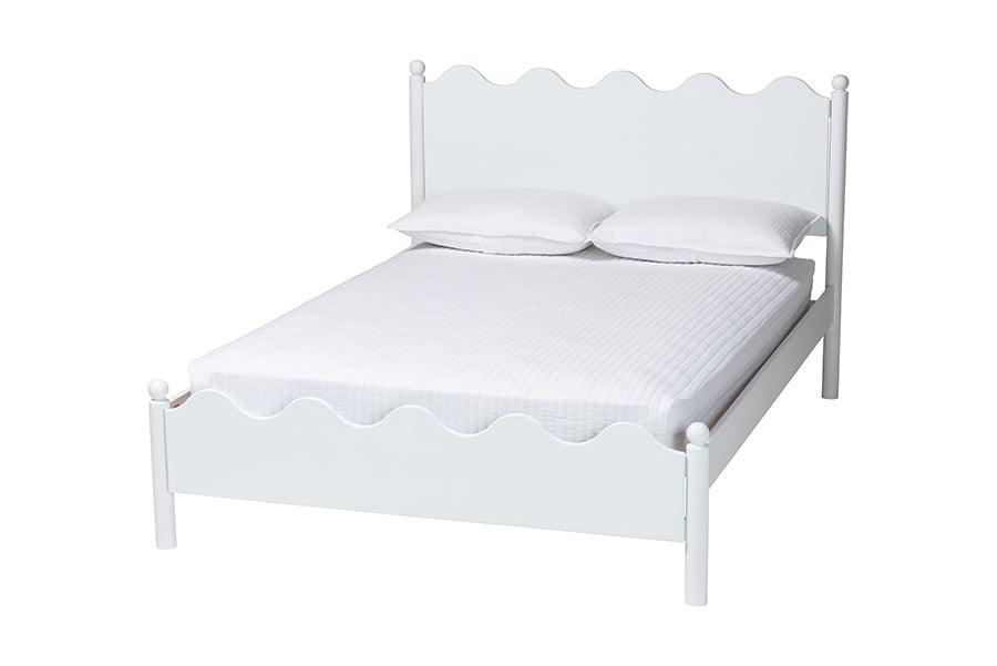 Baxton Studio Malaya Modern White Wood Full Platform Bed with Scalloped Edges FredCo