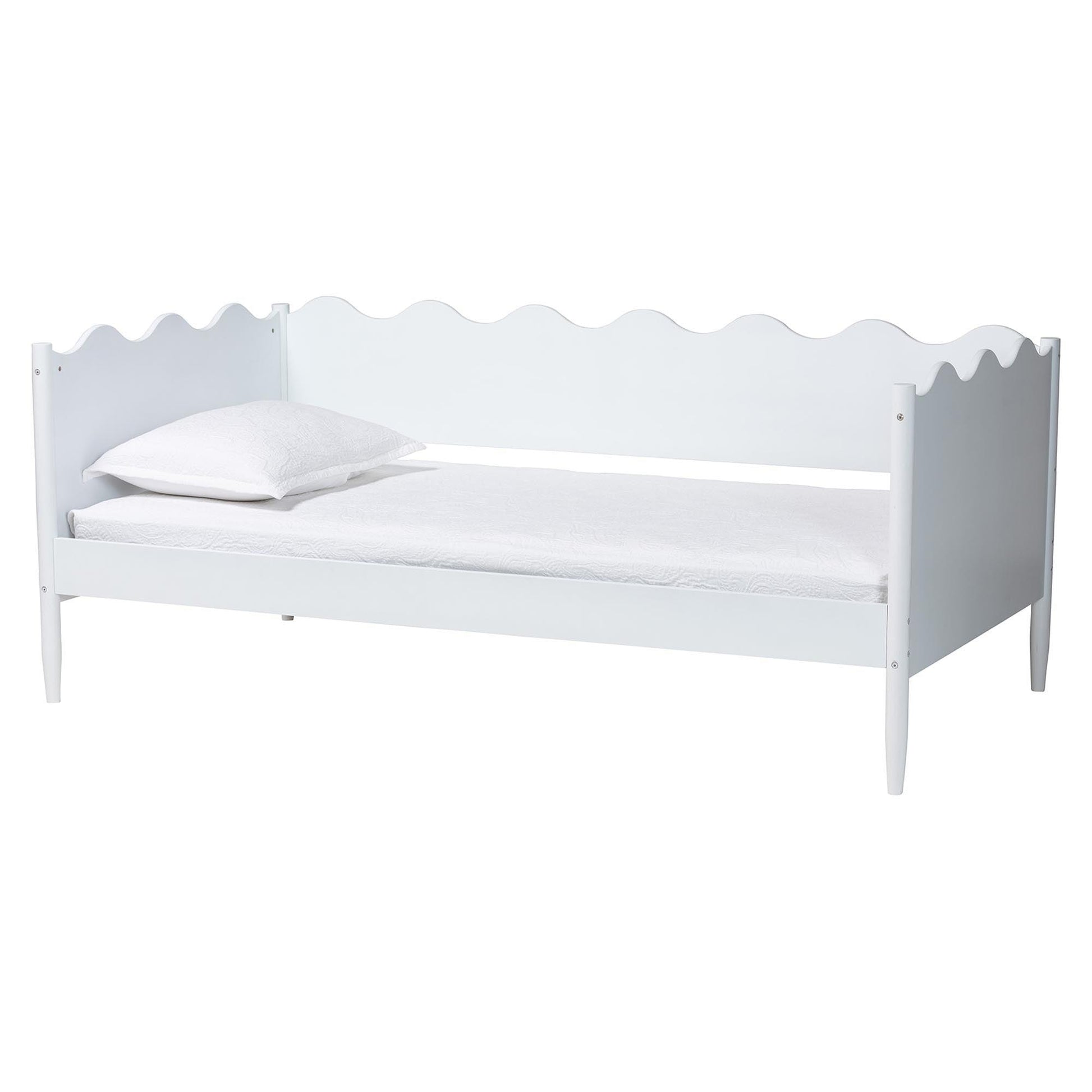 Baxton Studio Malaya Modern White Wood Twin Daybed with Scalloped Edges FredCo