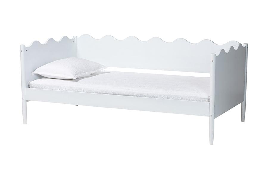 Baxton Studio Malaya Modern White Wood Twin Daybed with Scalloped Edges FredCo