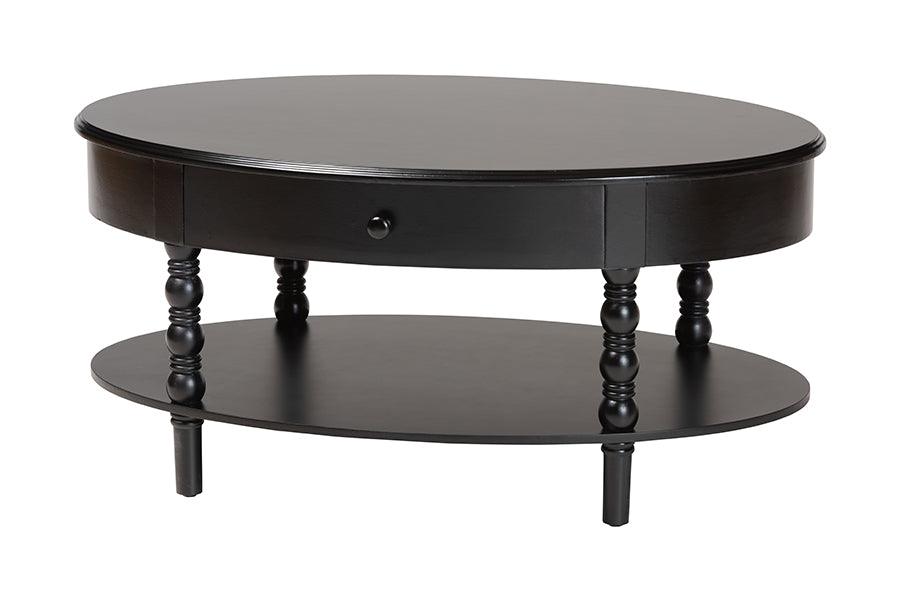 Baxton Studio Malinda Classic Black Wood 1-Drawer Coffee Table with Spindle Legs FredCo