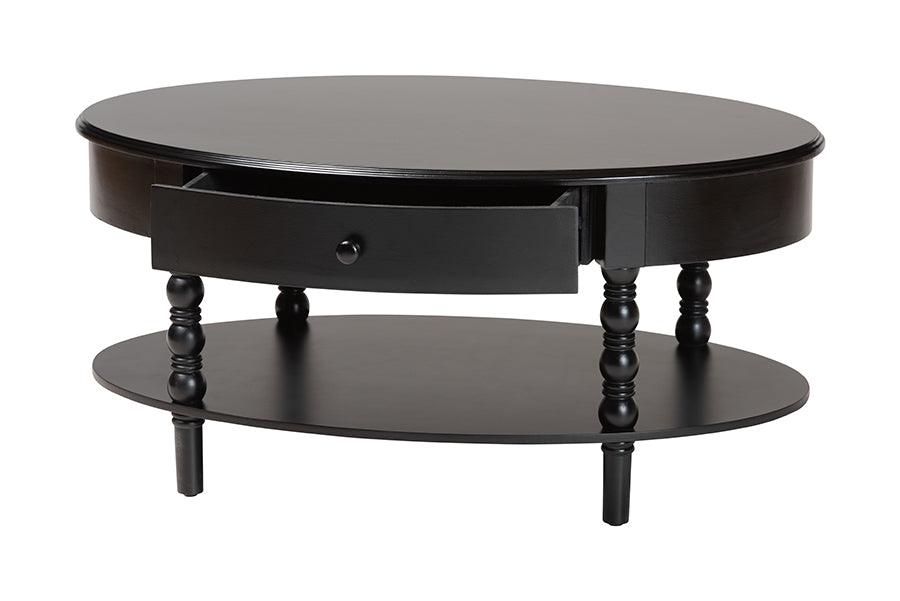 Baxton Studio Malinda Classic Black Wood 1-Drawer Coffee Table with Spindle Legs FredCo