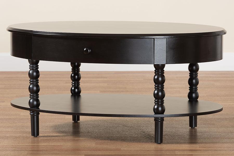 Baxton Studio Malinda Classic Black Wood 1-Drawer Coffee Table with Spindle Legs FredCo
