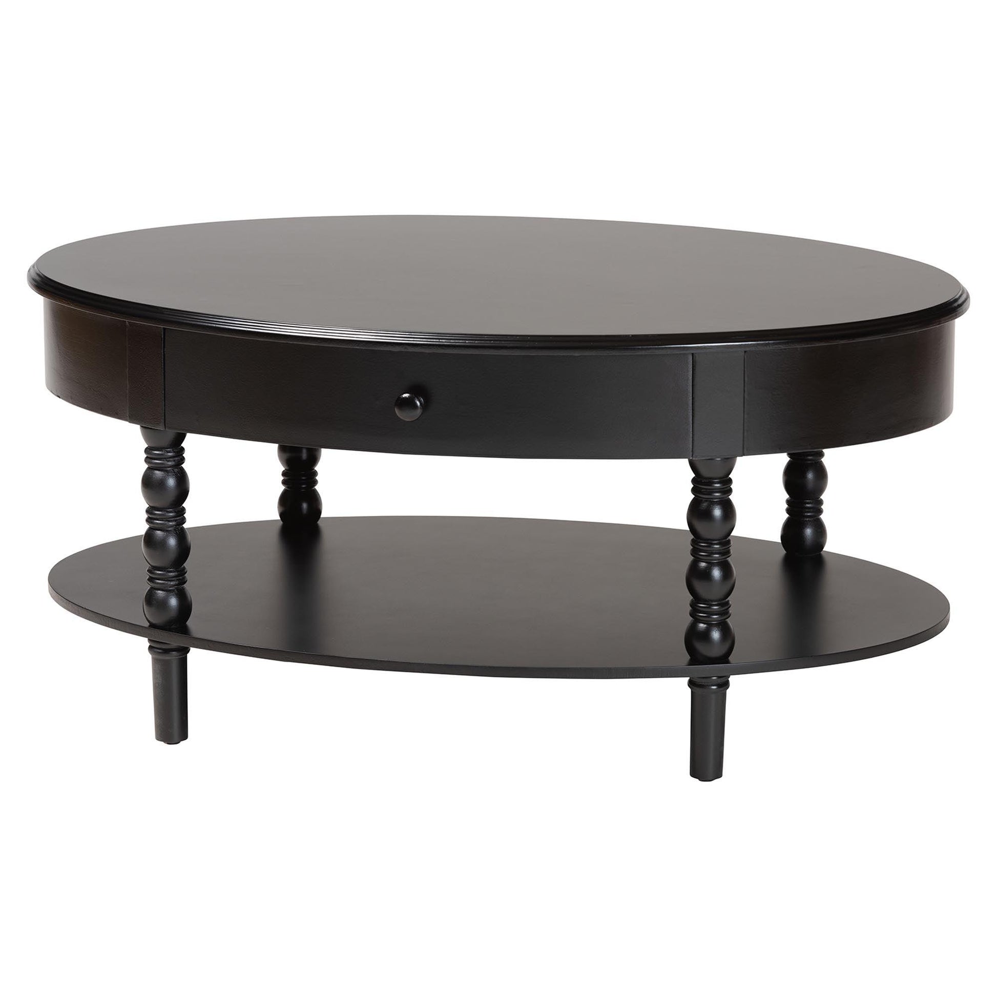 Baxton Studio Malinda Classic Black Wood 1-Drawer Coffee Table with Spindle Legs FredCo