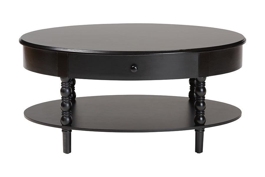Baxton Studio Malinda Classic Black Wood 1-Drawer Coffee Table with Spindle Legs FredCo
