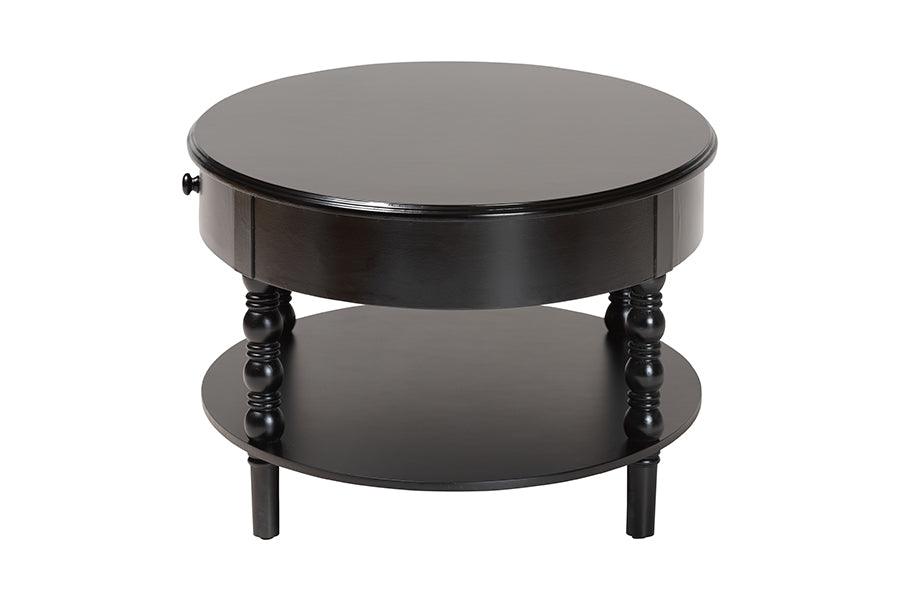 Baxton Studio Malinda Classic Black Wood 1-Drawer Coffee Table with Spindle Legs FredCo