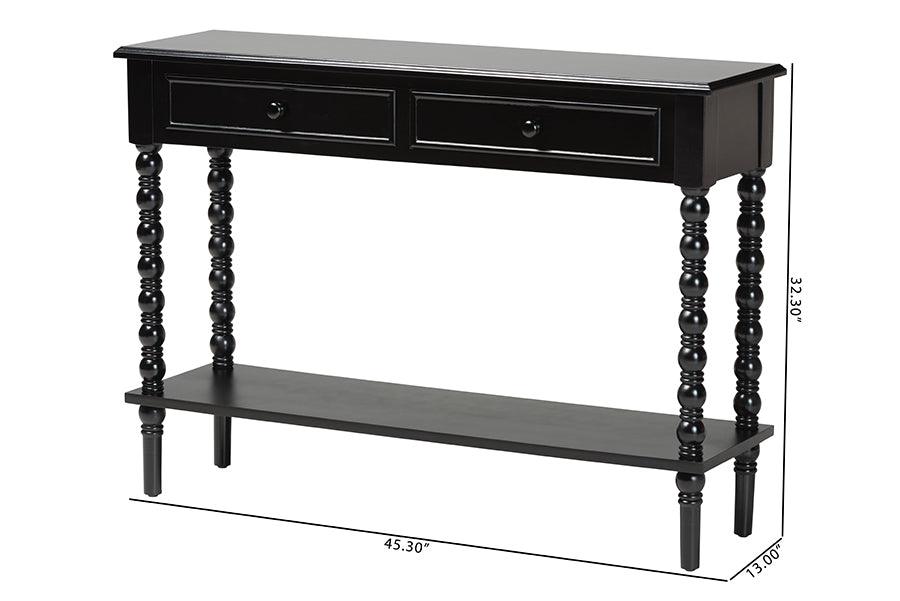Baxton Studio Malinda Classic Black Wood 2-Drawer Console Table with Spindle Legs FredCo