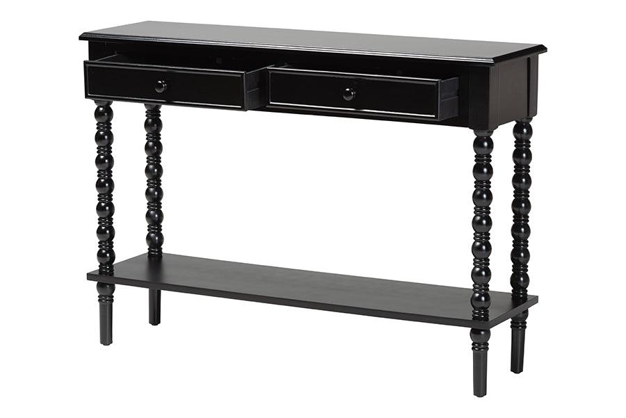 Baxton Studio Malinda Classic Black Wood 2-Drawer Console Table with Spindle Legs FredCo