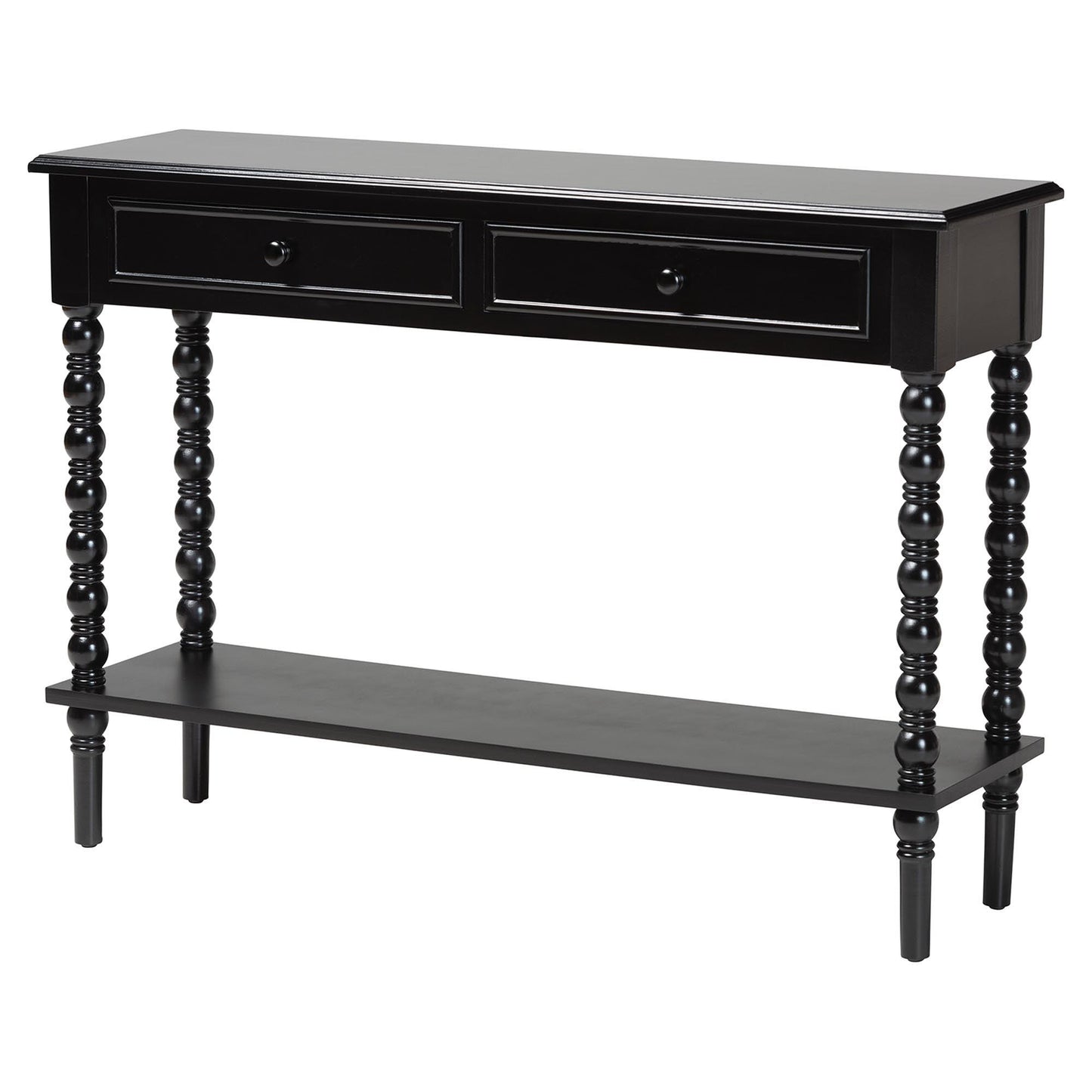 Baxton Studio Malinda Classic Black Wood 2-Drawer Console Table with Spindle Legs FredCo