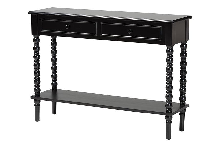 Baxton Studio Malinda Classic Black Wood 2-Drawer Console Table with Spindle Legs FredCo