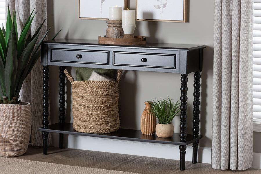 Baxton Studio Malinda Classic Black Wood 2-Drawer Console Table with Spindle Legs FredCo