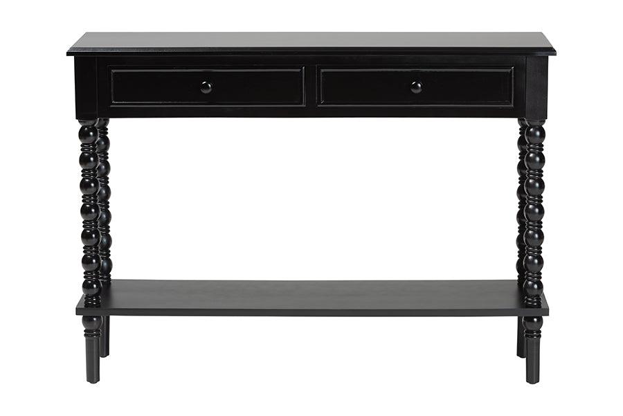 Baxton Studio Malinda Classic Black Wood 2-Drawer Console Table with Spindle Legs FredCo