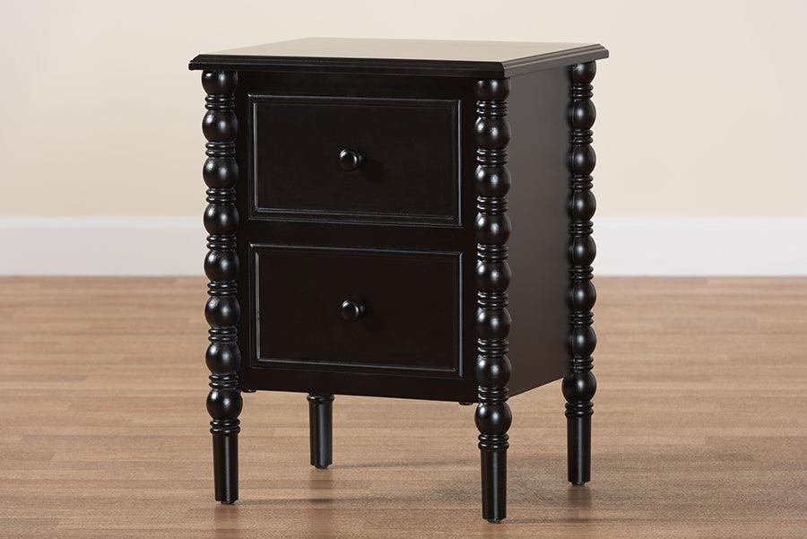 Baxton Studio Malinda Classic Black Wood 2-Drawer End Table with Spindle Legs FredCo