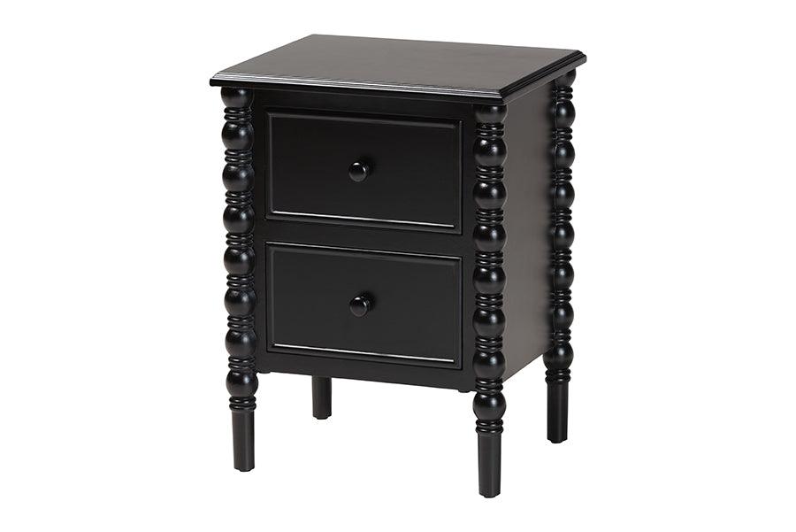 Baxton Studio Malinda Classic Black Wood 2-Drawer End Table with Spindle Legs FredCo