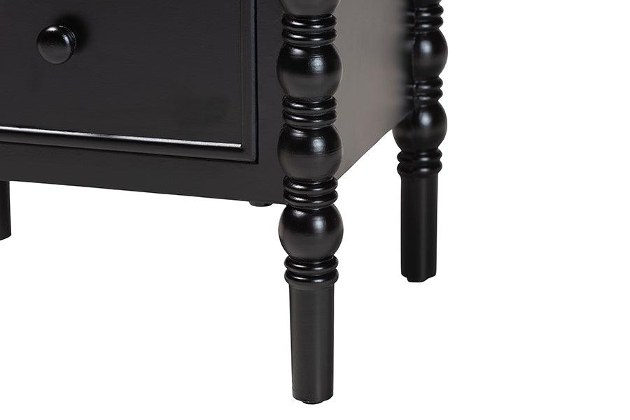 Baxton Studio Malinda Classic Black Wood 2-Drawer End Table with Spindle Legs FredCo