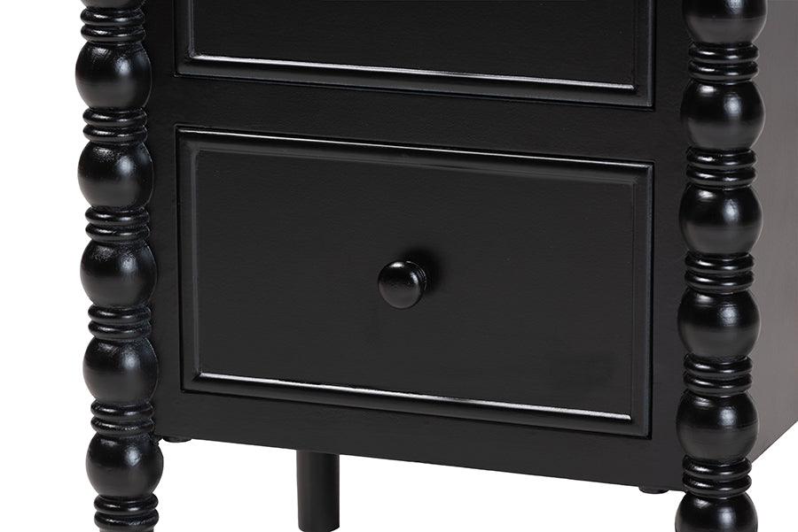 Baxton Studio Malinda Classic Black Wood 2-Drawer End Table with Spindle Legs FredCo