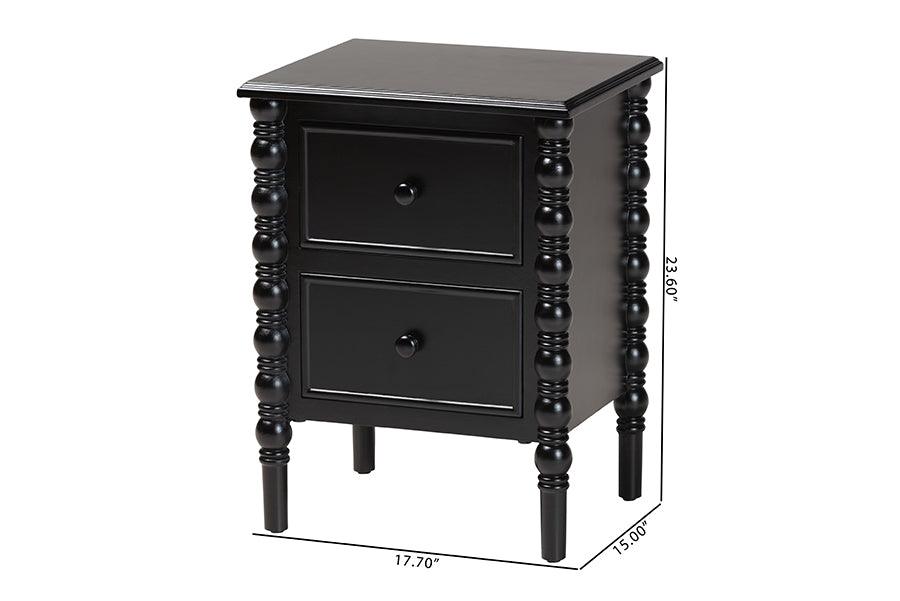 Baxton Studio Malinda Classic Black Wood 2-Drawer End Table with Spindle Legs FredCo