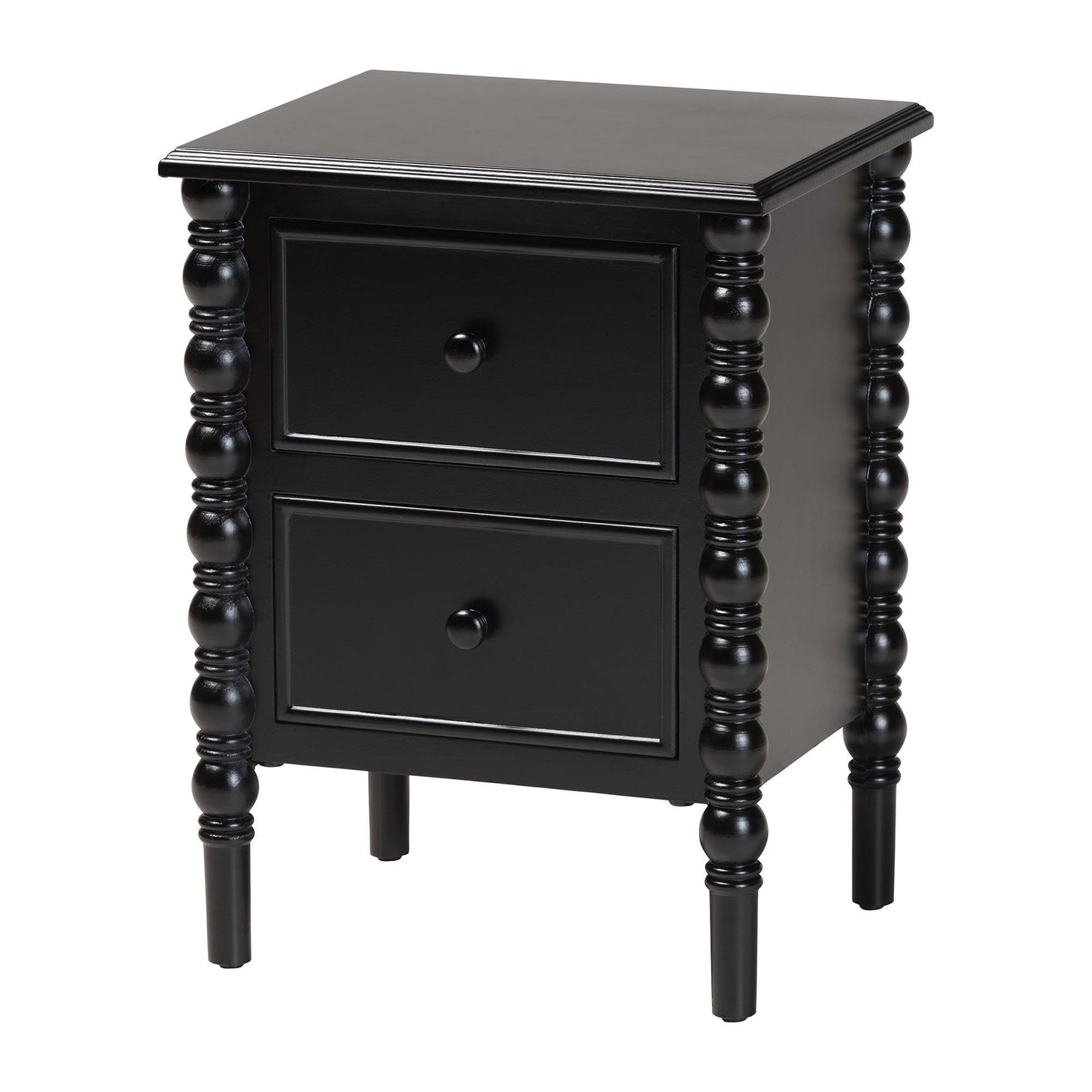Baxton Studio Malinda Classic Black Wood 2-Drawer End Table with Spindle Legs FredCo